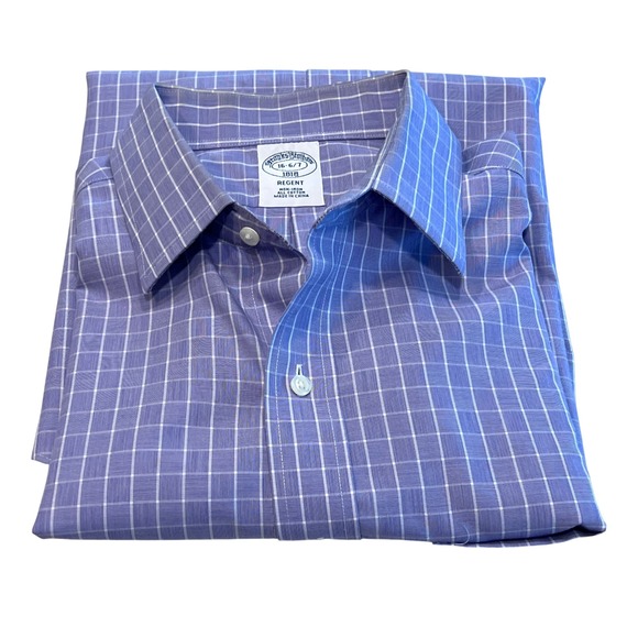 Brooks Brothers 1818 Regent Mens 16 34/35 Purple Windowpane Non-Iron Dress Shirt - Picture 8 of 8